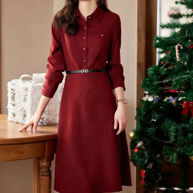 Still Quiet Long Sleeved Dress Women's Red-1