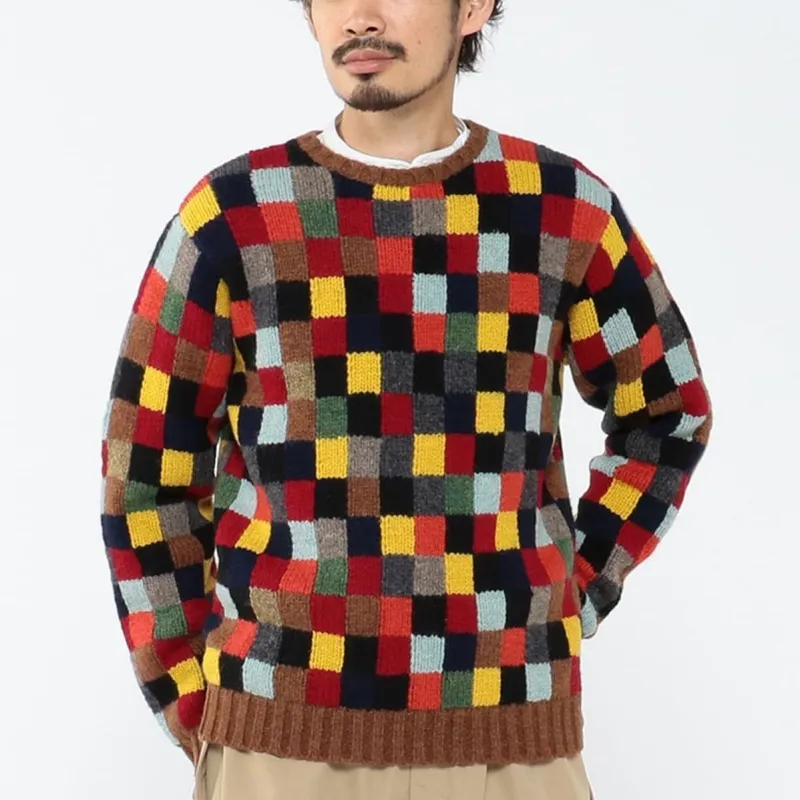 Beams Patchwork Crew Neck Jumper-7