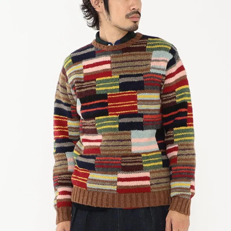 Beams Patchwork Crew Neck Jumper-3