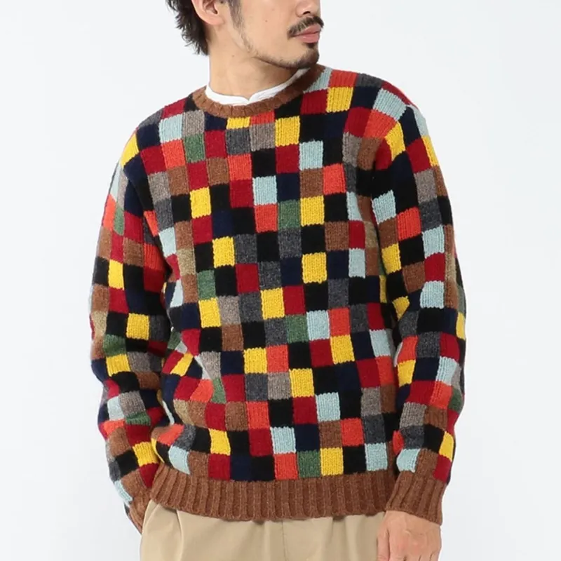 Beams Patchwork Crew Neck Jumper-6
