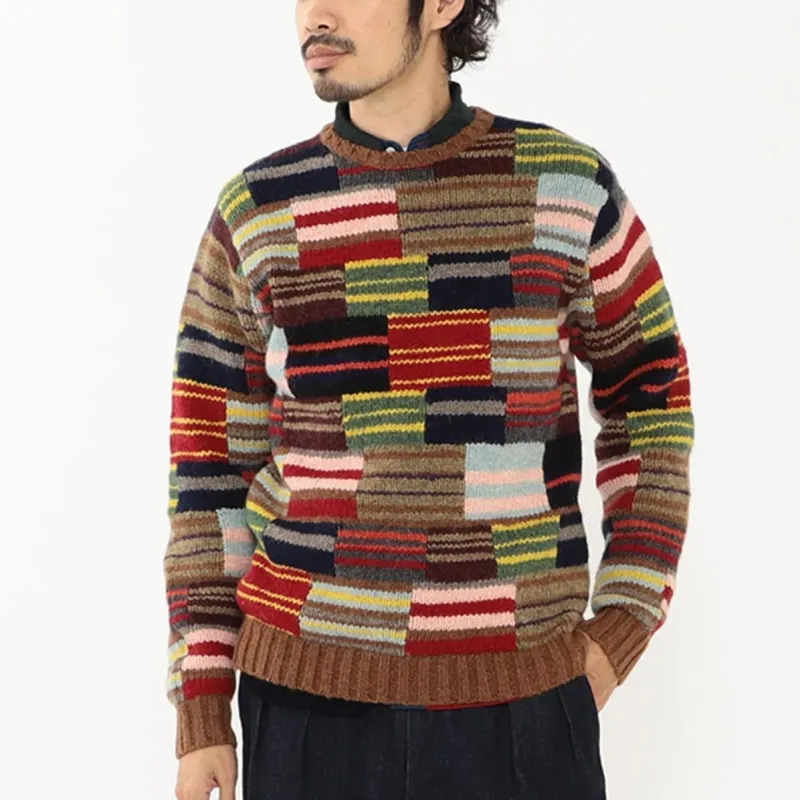 Beams Patchwork Crew Neck Jumper-2