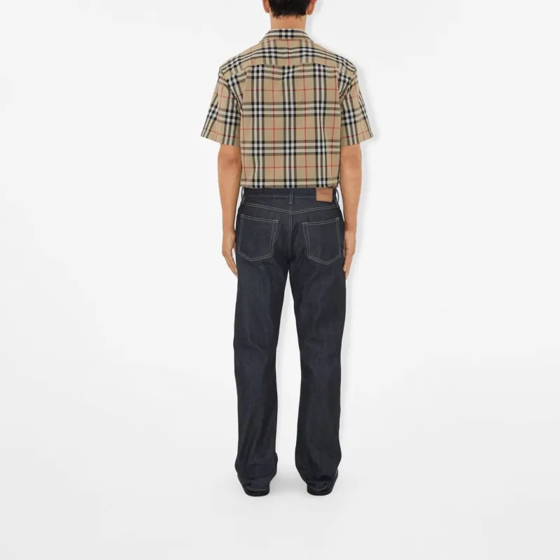 Burberry Check Cotton Shirt Shirt Men's Beige-4