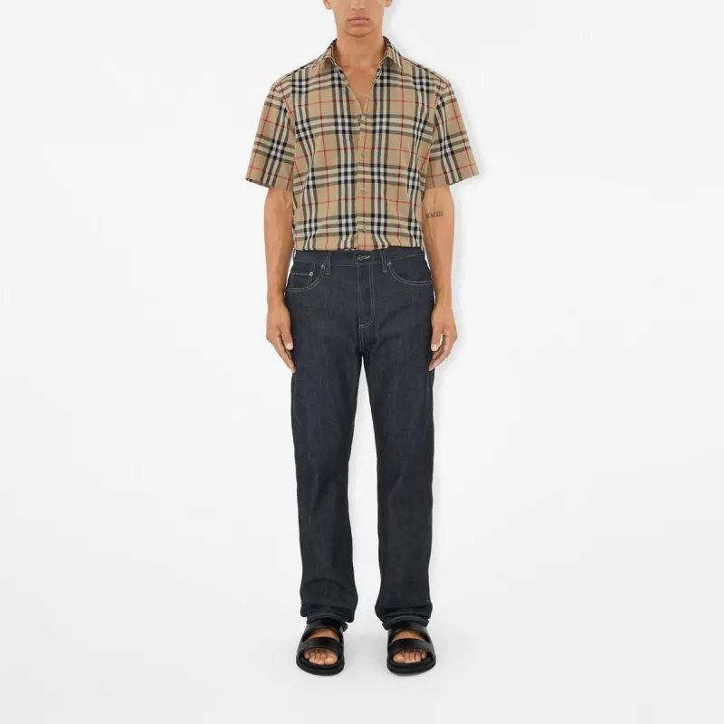 Burberry Check Cotton Shirt Shirt Men's Beige-3