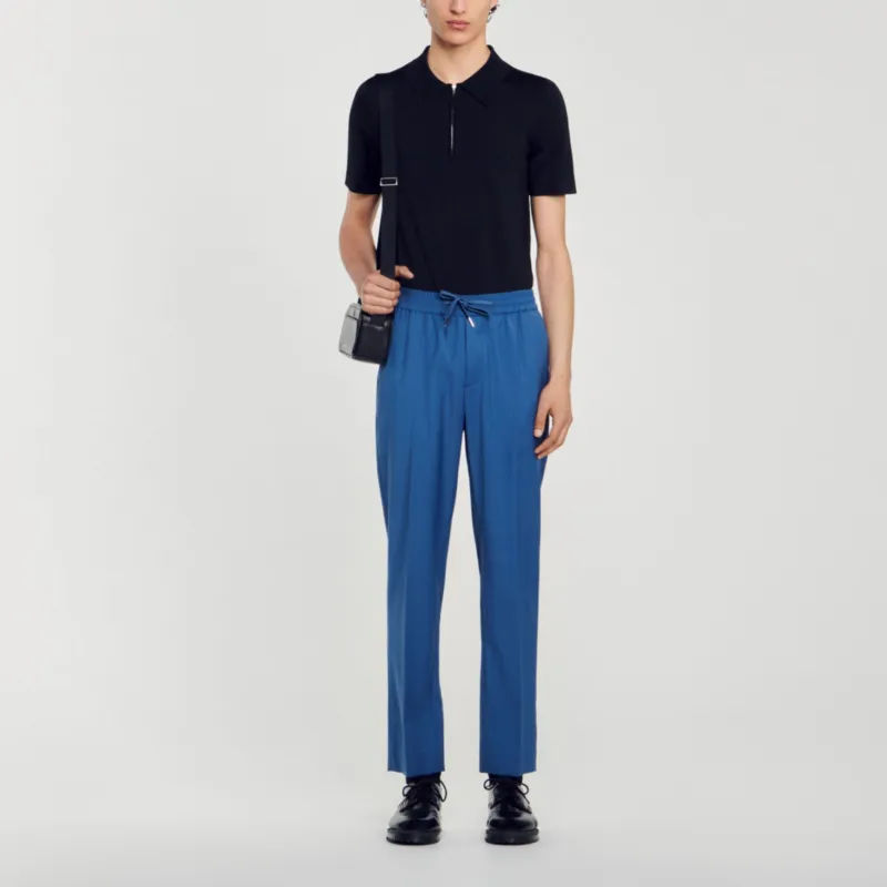Sandro Elasticated Straight Leg Pants Casual Pants Men's Blue-2