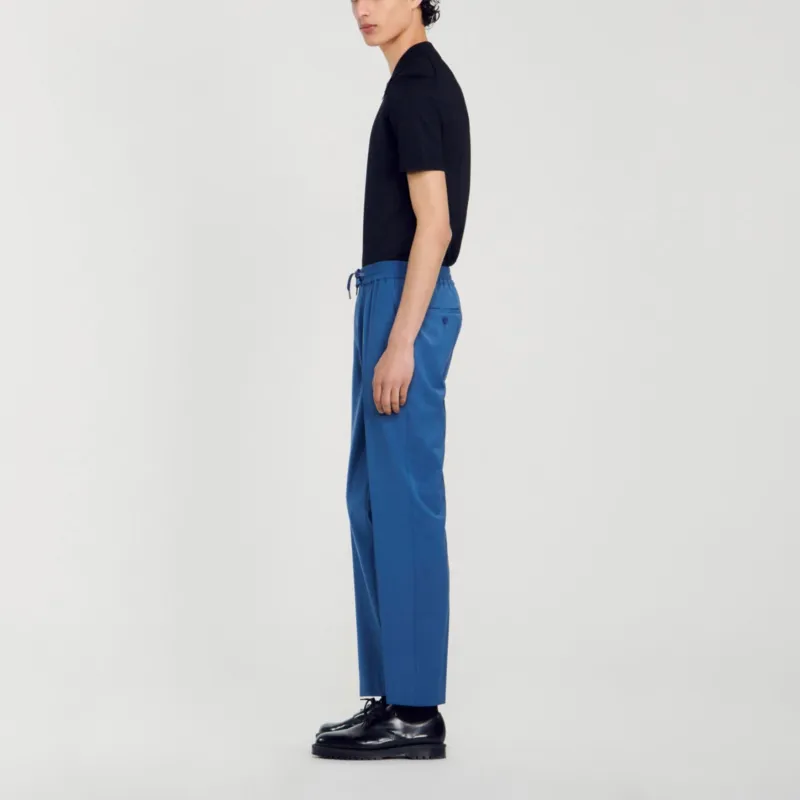 Sandro Elasticated Straight Leg Pants Casual Pants Men's Blue-4