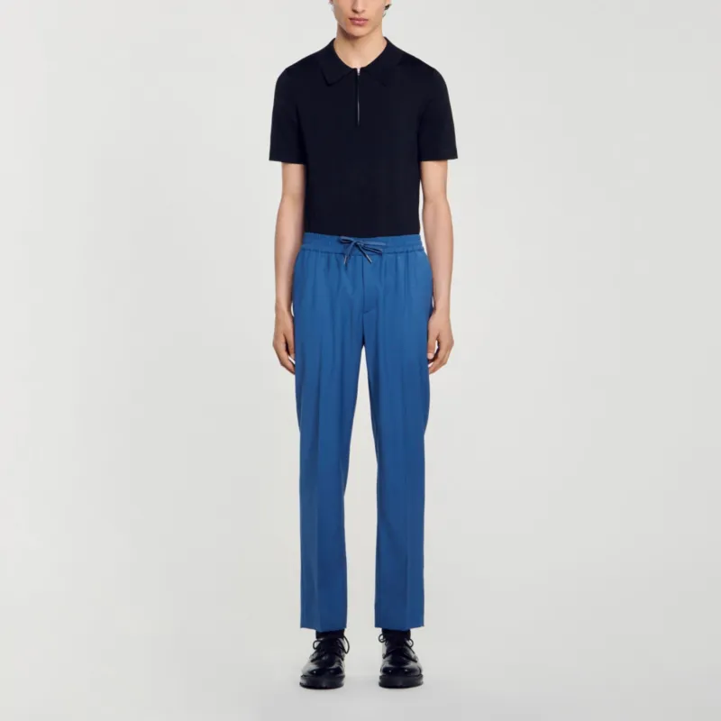 Sandro Elasticated Straight Leg Pants Casual Pants Men's Blue-1