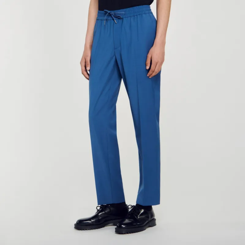 Sandro Elasticated Straight Leg Pants Casual Pants Men's Blue-5