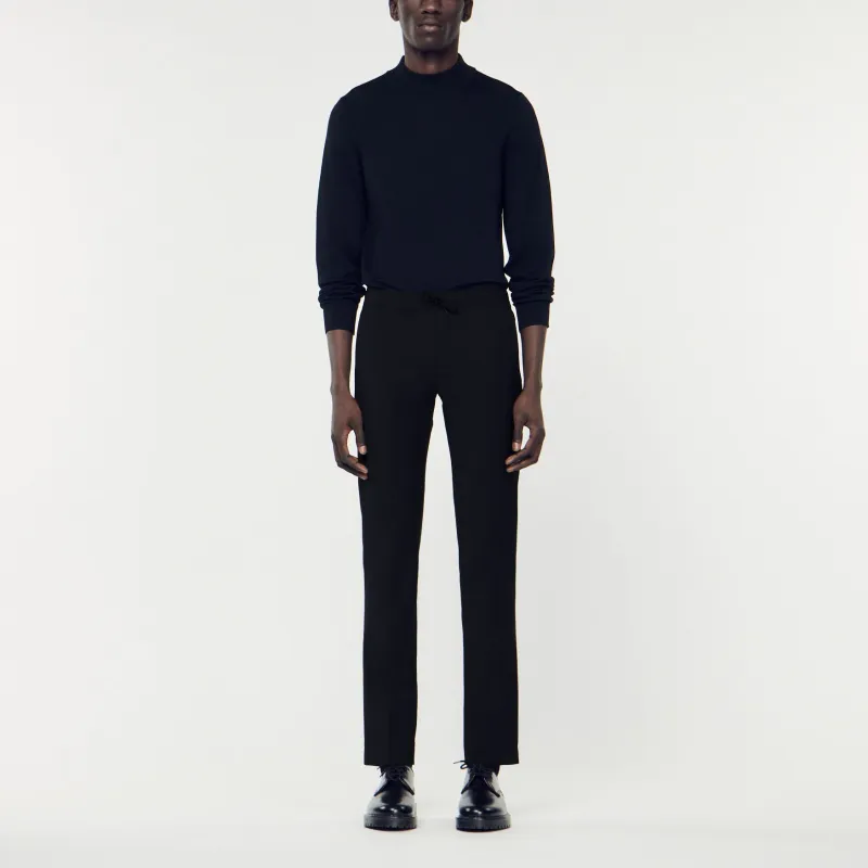 Sandro Belden Bağlamalı Yün Karışımlı Pantolon Casual Pants Men's Black-1