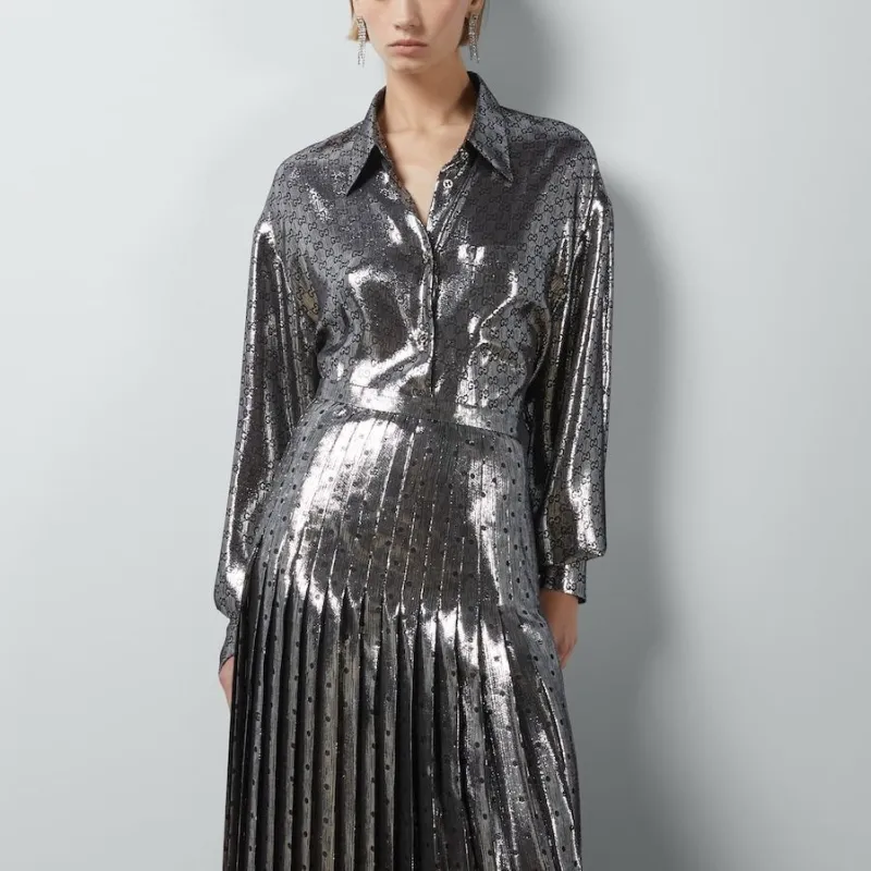 GUCCI Monogrammed Metallic Long Sleeve Shirt-2