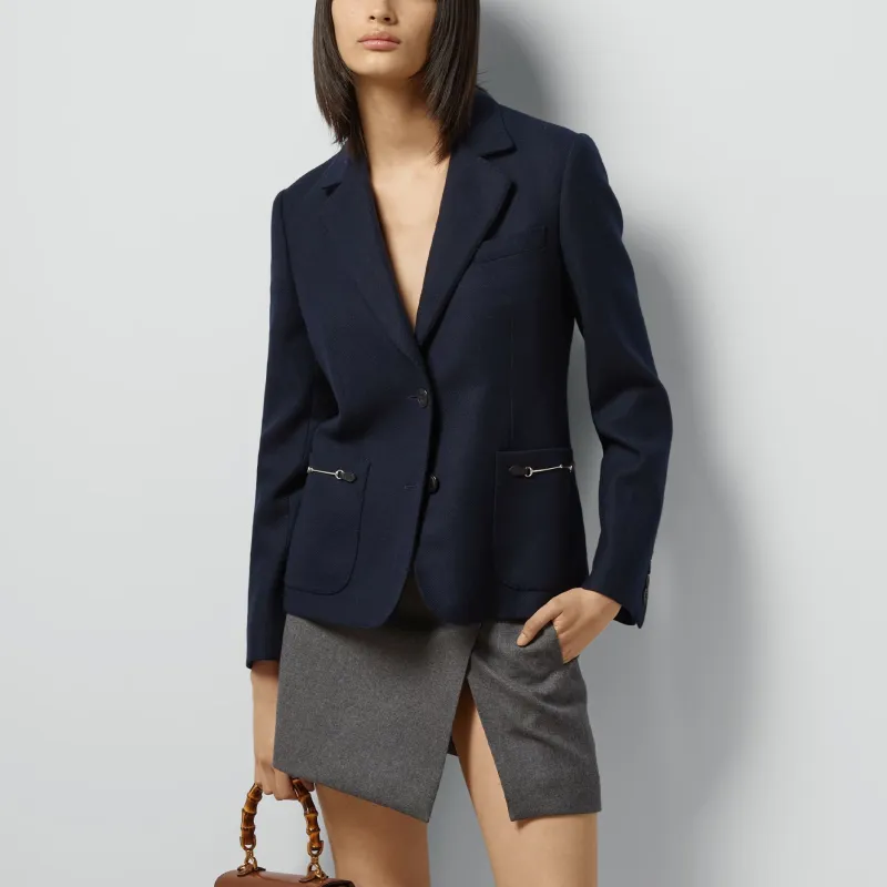 GUCCI Horsebit Detailed Buttoned Blazer-2