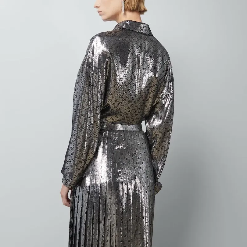 GUCCI Monogrammed Metallic Long Sleeve Shirt-3