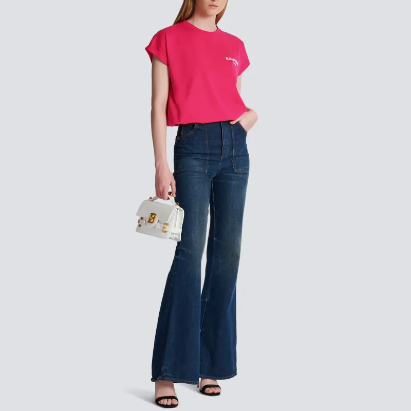 BALMAIN Flocked Balmain T-Shirt T-Shirt Women's Red-1