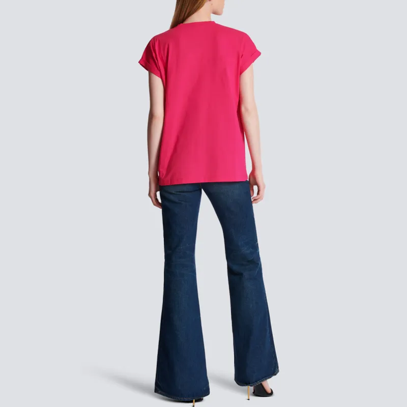 BALMAIN Flocked Balmain T-Shirt T-Shirt Women's Red-2