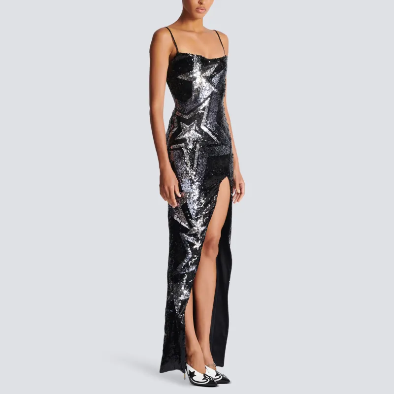 BALMAIN Star-pattern Sequinned Maxi Dress-3