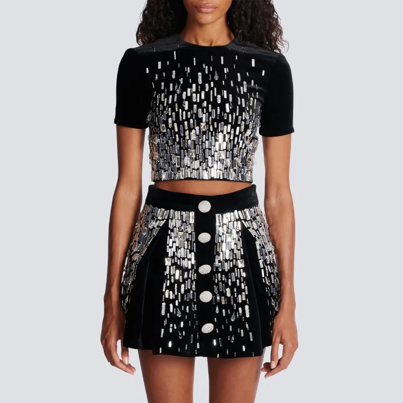 BALMAIN Sequin embellished Cropped Blouse-3