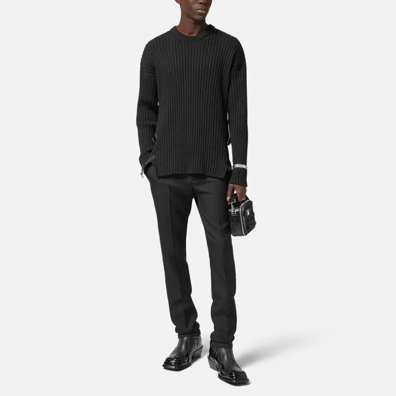 VERSACE Side Slit Crewneck Ribbed Jumper-1