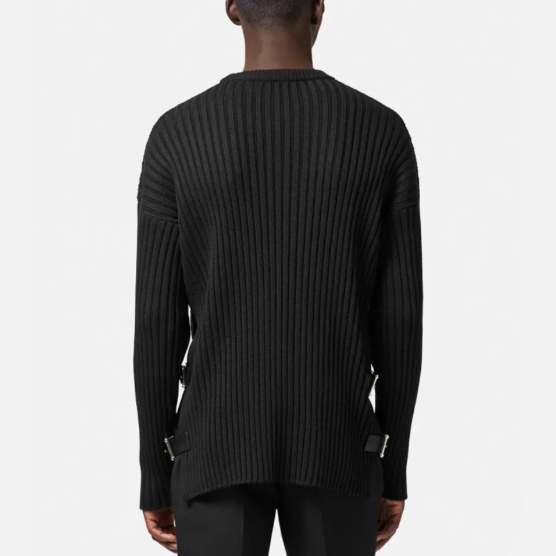 VERSACE Side Slit Crewneck Ribbed Jumper-2
