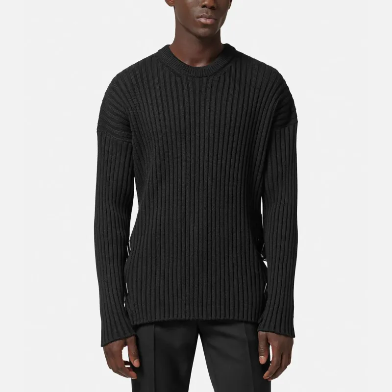 VERSACE Side Slit Crewneck Ribbed Jumper-3