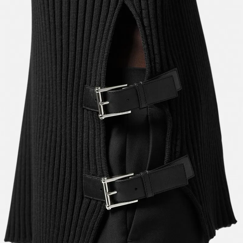 VERSACE Side Slit Crewneck Ribbed Jumper-4