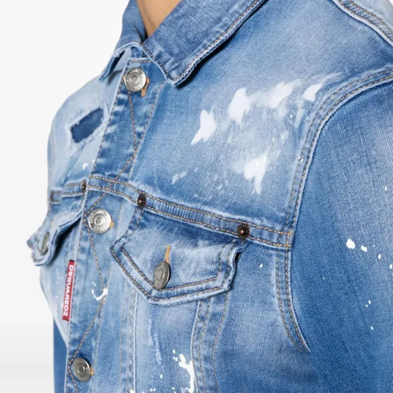 DSQUARED 2 Dan Distressed Faded Effect Denim Jacket-5