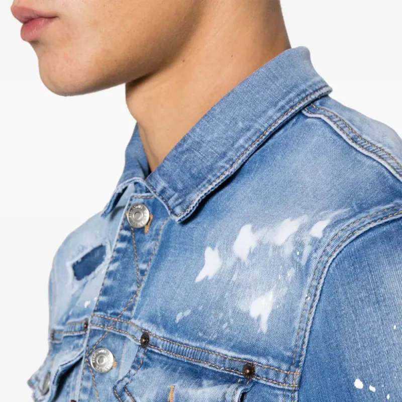 DSQUARED 2 Dan Distressed Faded Effect Denim Jacket-4