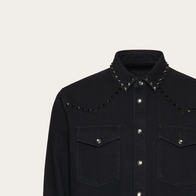Valentino Stud Embellished Long Sleeved Denim Shirt-4