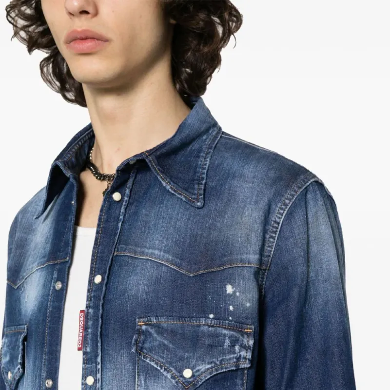 DSQUARED 2 Distressed Denim Shirt-4
