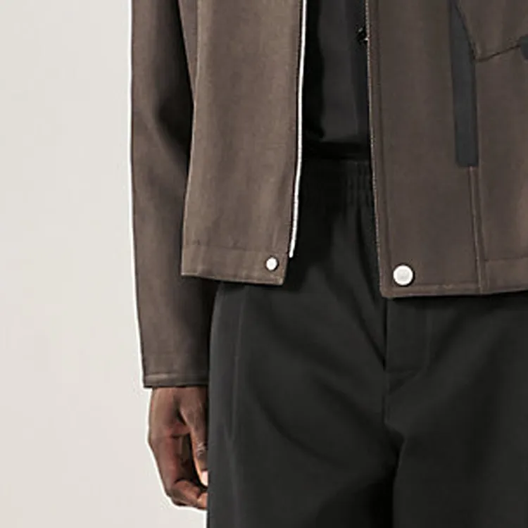 HERMES Leather Jacket Men's Coffee Brown-5