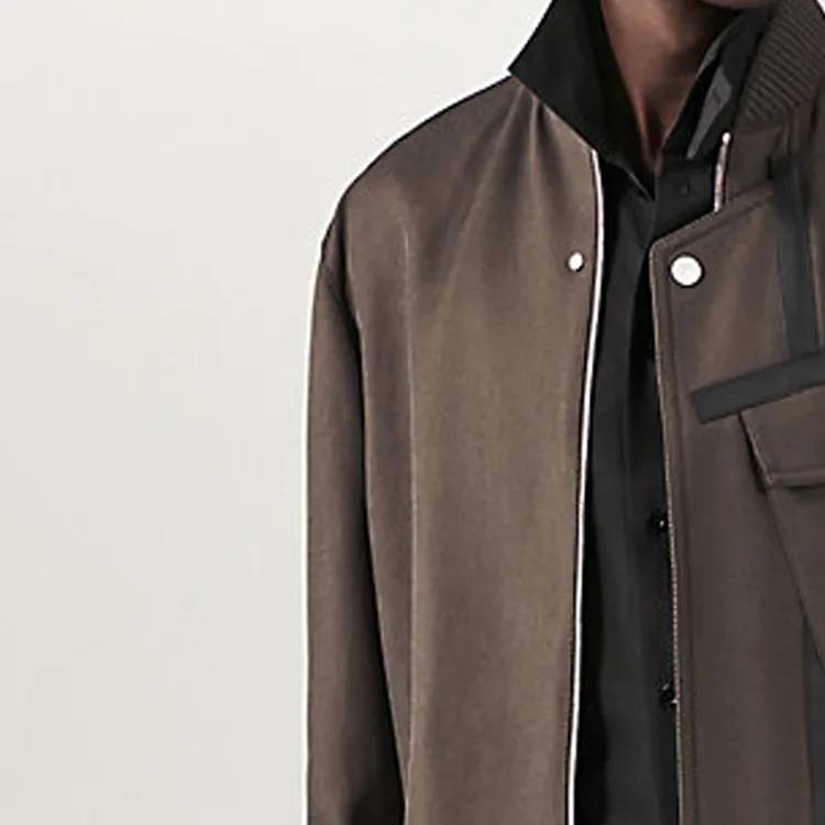 HERMES Leather Jacket Men's Coffee Brown-3