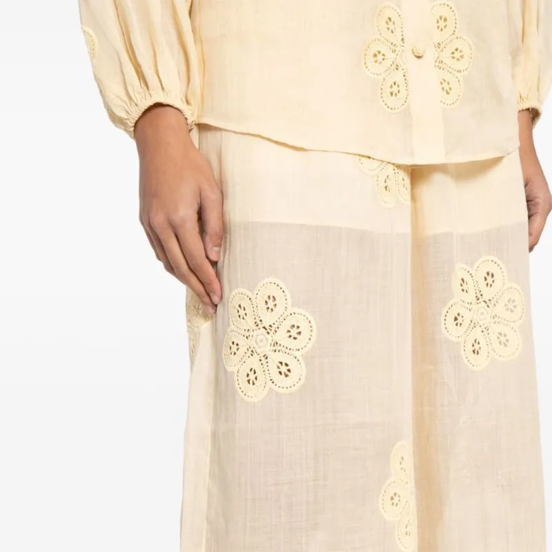 Zimmermann Acadian Floral embroidered Ramie Trousers-4