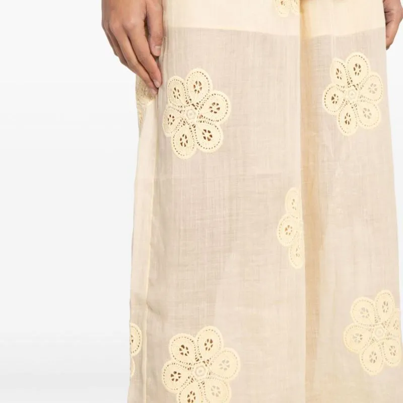 Zimmermann Acadian Floral embroidered Ramie Trousers-5
