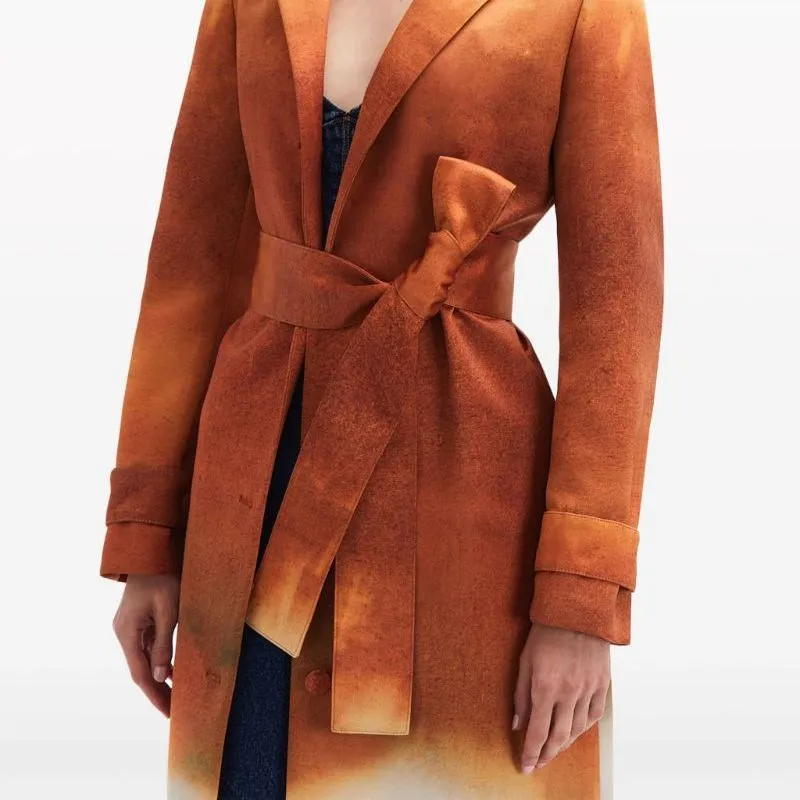 OSCAR DE LA RENTA Abstract-print Silk-satin Trench Coat-5