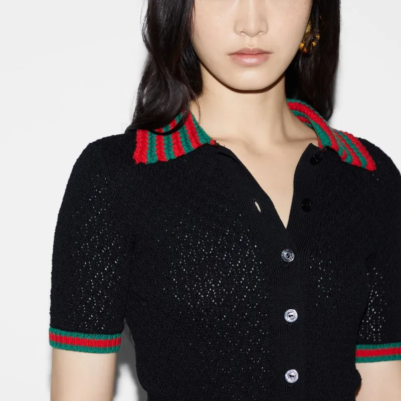 GUCCI Web trim Crochet knit Cardigan-4