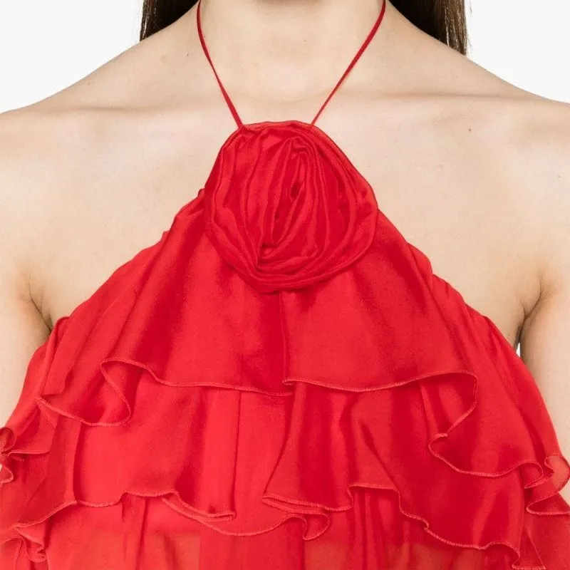 Blumarine Sash detail Ruffled Crop Top-4