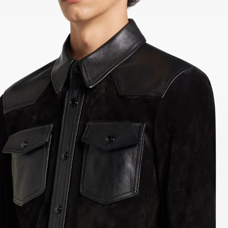 TOM FORD Leather Trim Suede Shirt-4