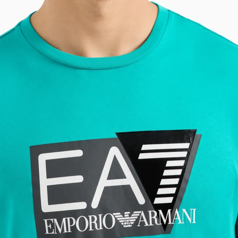 EMPORIO ARMANI EA7 Letter Logo Print Crew Neck Short Sleeved T Shirt T Shirt Men's Lake Green-4