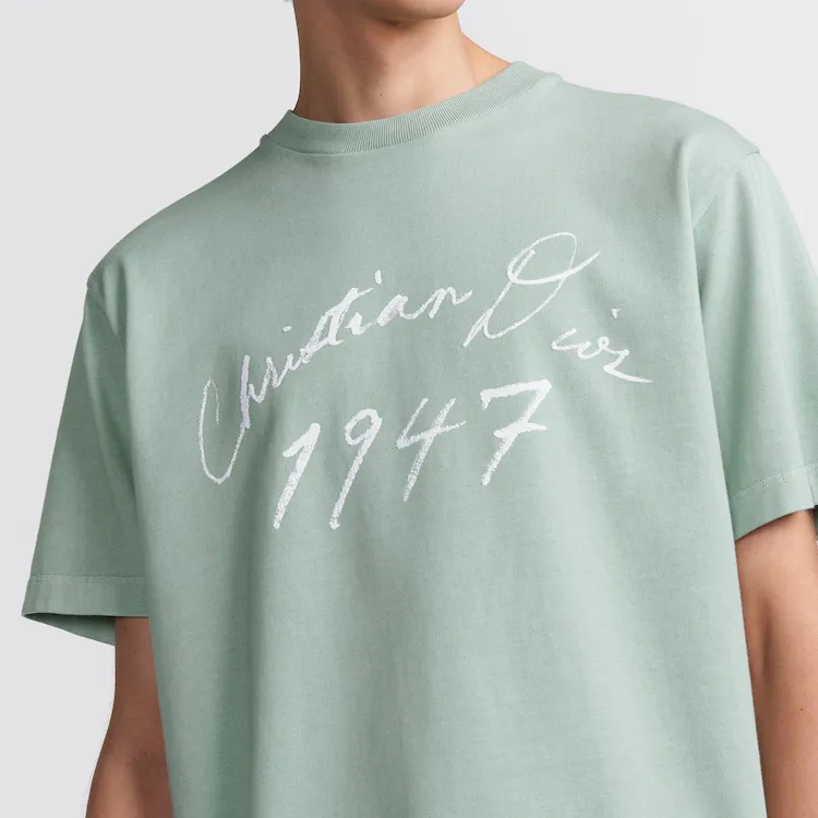 DIOR Letter Logo Pattern Crew Neck Loose Fit Short Sleeved T Shirt Men's Green-4
