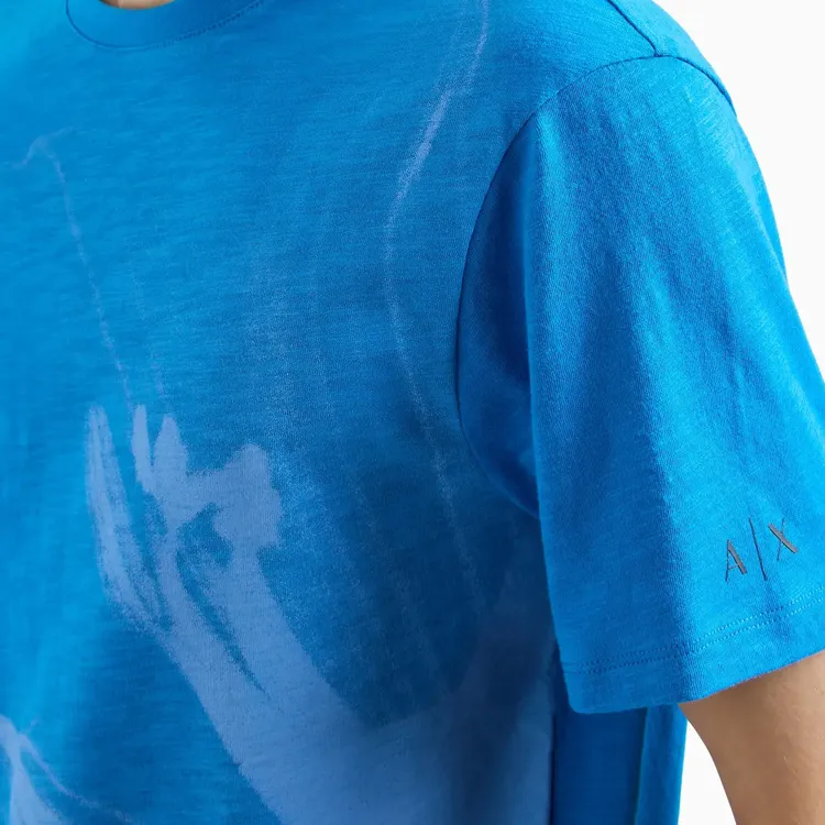 ARMANI EXCHANGE Letter Pattern Print Crew Neck Short Sleeved T Shirt Men's Blue-3