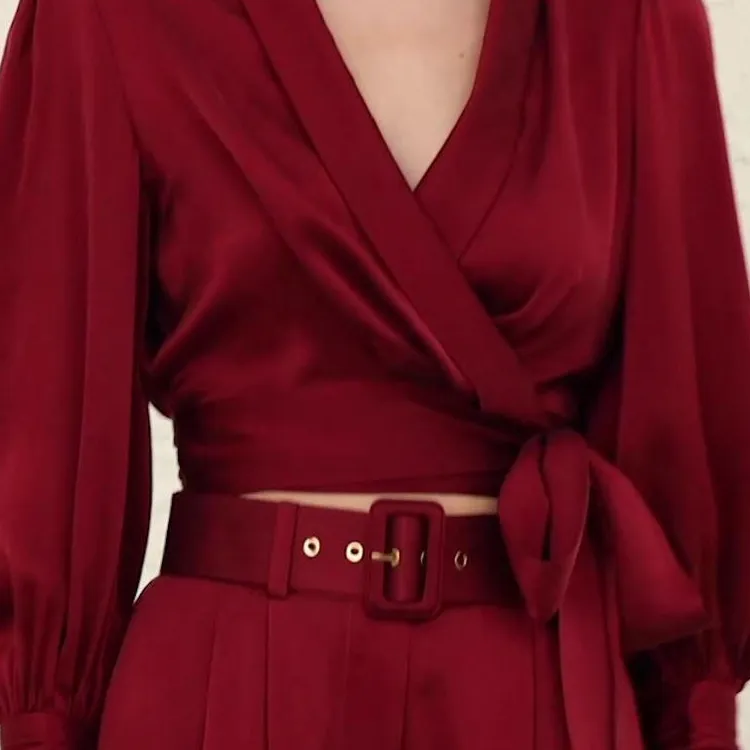 Zimmermann Wrap Front Tied Satin Blouse-6