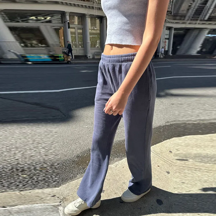 Brandy Melville Knitted Sports Pants Women's Off-White Marine Blue-4