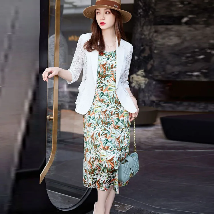 DonnaZilan Two Piece Skirt Sets Women's White+Neroli-3