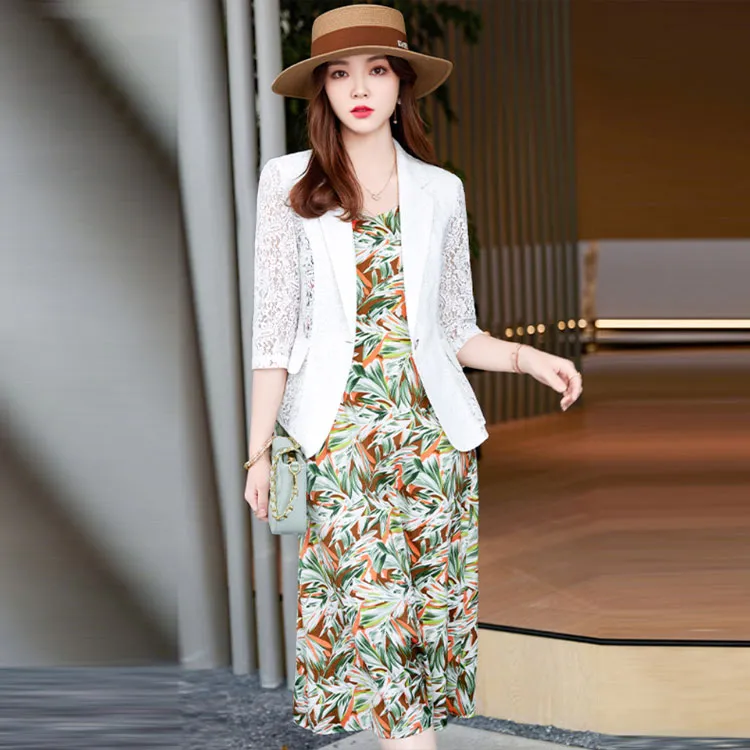 DonnaZilan Two Piece Skirt Sets Women's White+Neroli-1