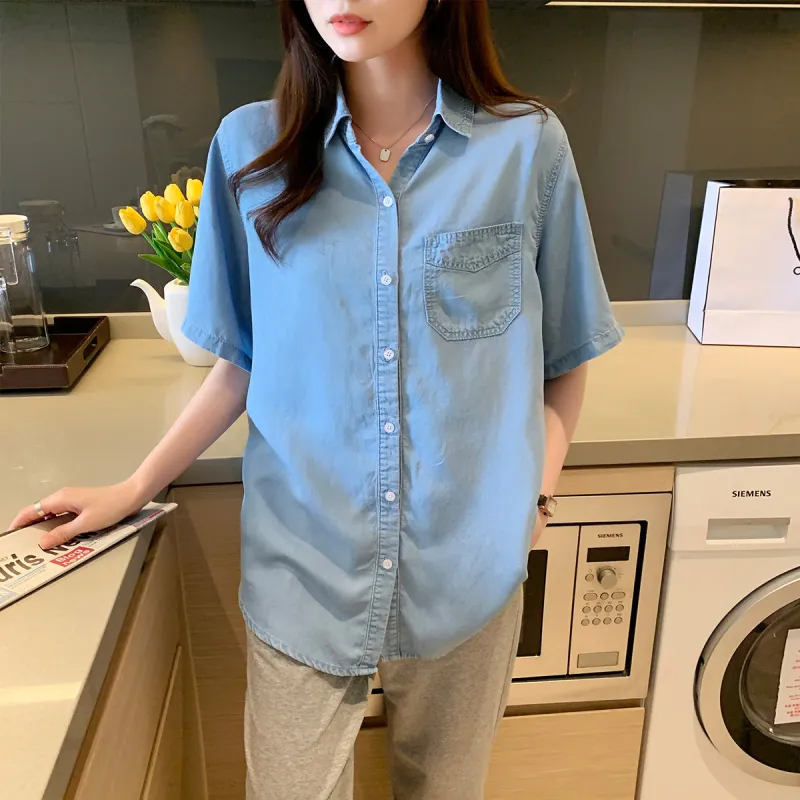 Tonlion Shirt Women's Light Denim Blue-1