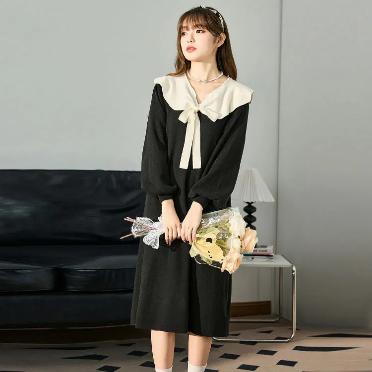 Tonlion Long Sleeved Dress Women's Black-1