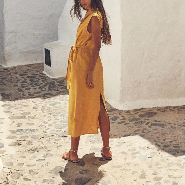 ZARA Sleeveless Dress Women's Mustard-3