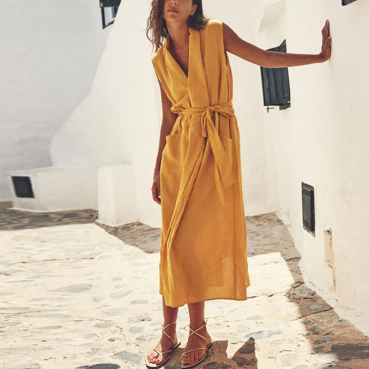 ZARA Sleeveless Dress Women's Mustard-2
