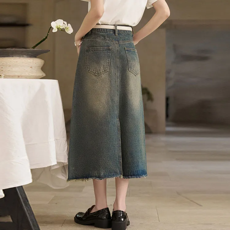 MISHOW Denim Long Skirt Women's Vintage Blue-2