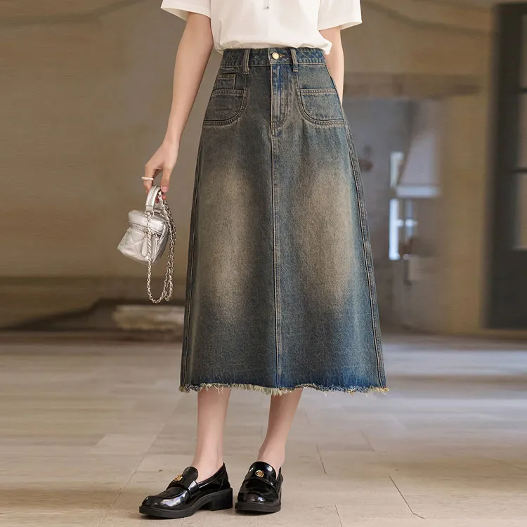 MISHOW Denim Long Skirt Women's Vintage Blue-1