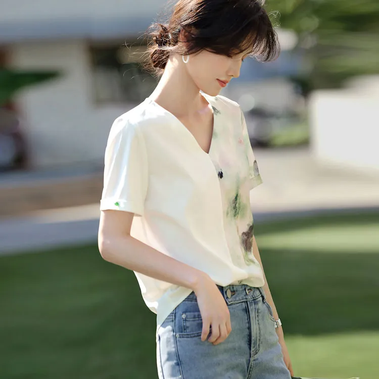 XWI Shirt Women's White & Green Floral-3