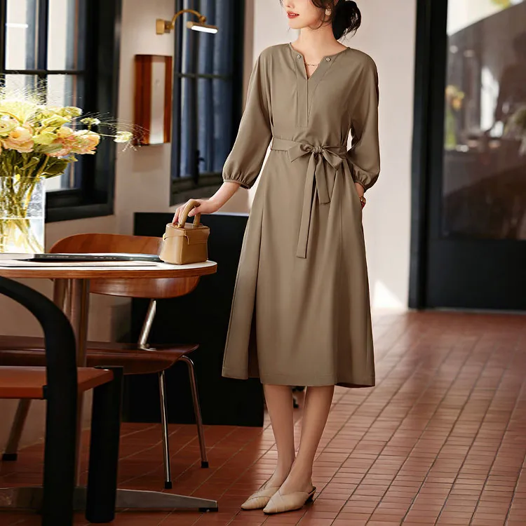 XWI Long Sleeved Dresses Women's Milk Tea Beige-1